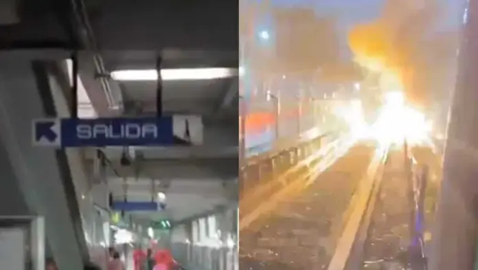 #Video: Cortocircuito provocado por las lluvias en línea del Metro de CDMX