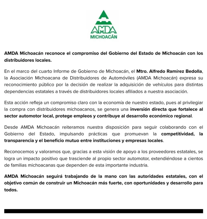 Industria automotriz refrenda coordinación con Bedolla para impulsar desarrollo de Michoacán