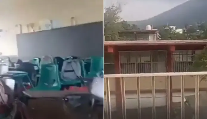 Estudiantes se resguardan durante enfrentamiento entre policías y delincuentes en Monterrey | VIDEO