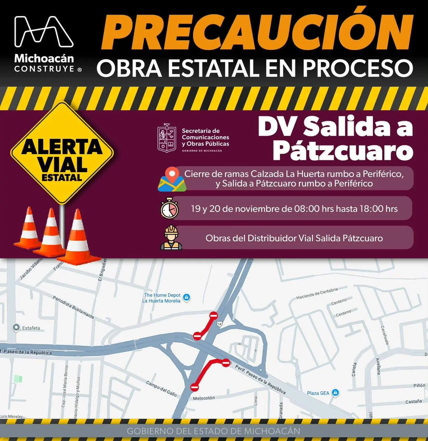 Este 19 y 20 de noviembre cierres intermitentes por tendido de cables en obra de DV Salida Pátzcuaro Este 19 y 20 de noviembre cierres intermitentes por tendido de cables en obra de DV Salida Pátzcuaro