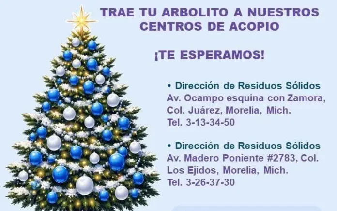 Dirección de Residuos Sólidos de Morelia, comienza campaña de acopio de Árboles Naturales Navideños