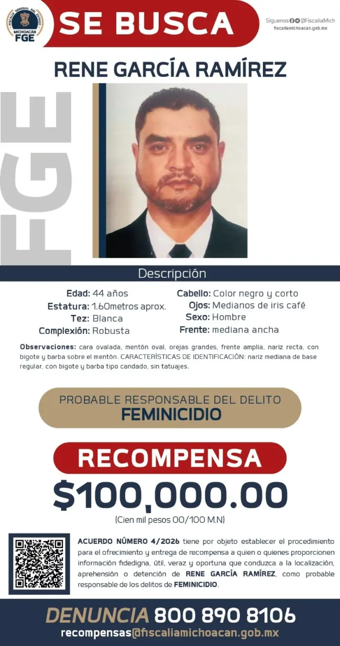 Ofrecen recompensa para quien de información que de con René García, presunto feminicida