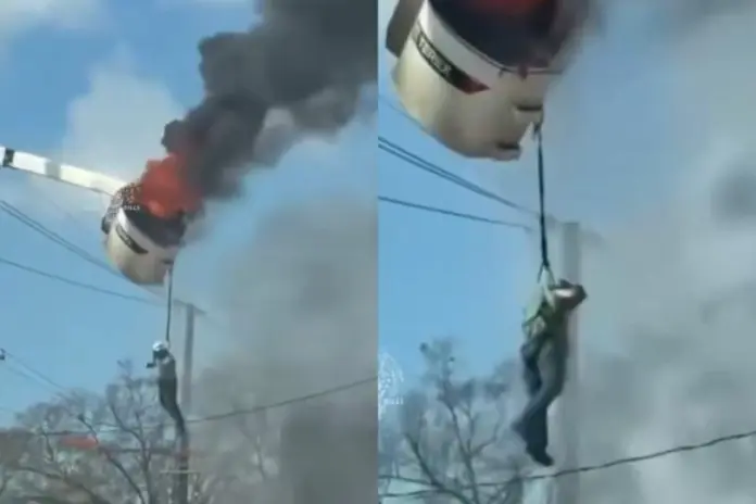 #Video: Trabajador queda colgando de camión en llamas